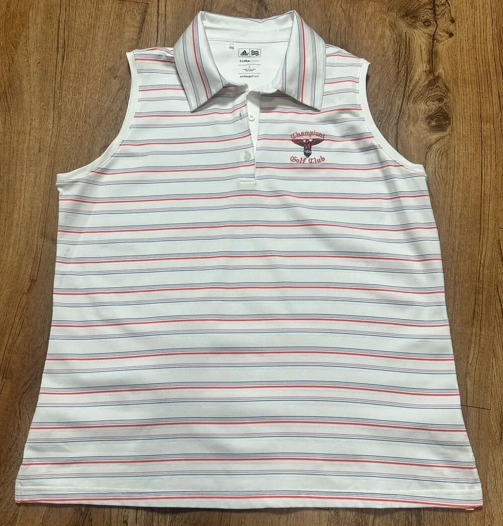 Adidas Women’s Multicolor Stripes Golf Sleeveless Polo Climacool Size Large